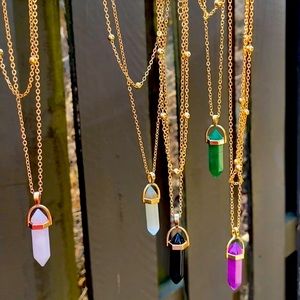 Hexagonal Quartz Crystal necklace. Comment color